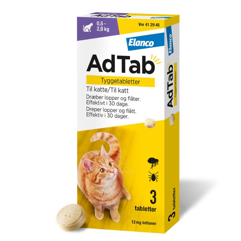 AdTab loppemiddel og flåtmiddel til kat 0,5-2 kg, 3 stk.
