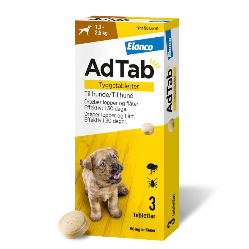 AdTab piller mod lopper og flåter til hund 1,3-2,5 kg - 3-pak