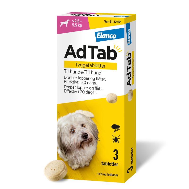 AdTab piller mod lopper og flåter til hund 2,5-5,5 kg - 3-pak