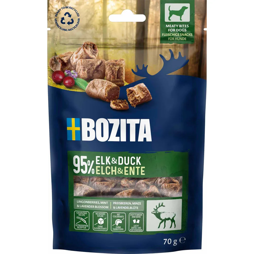 Bozita Meaty Bites med elg og and 70 g - Svenske kornfri hundegodbidder