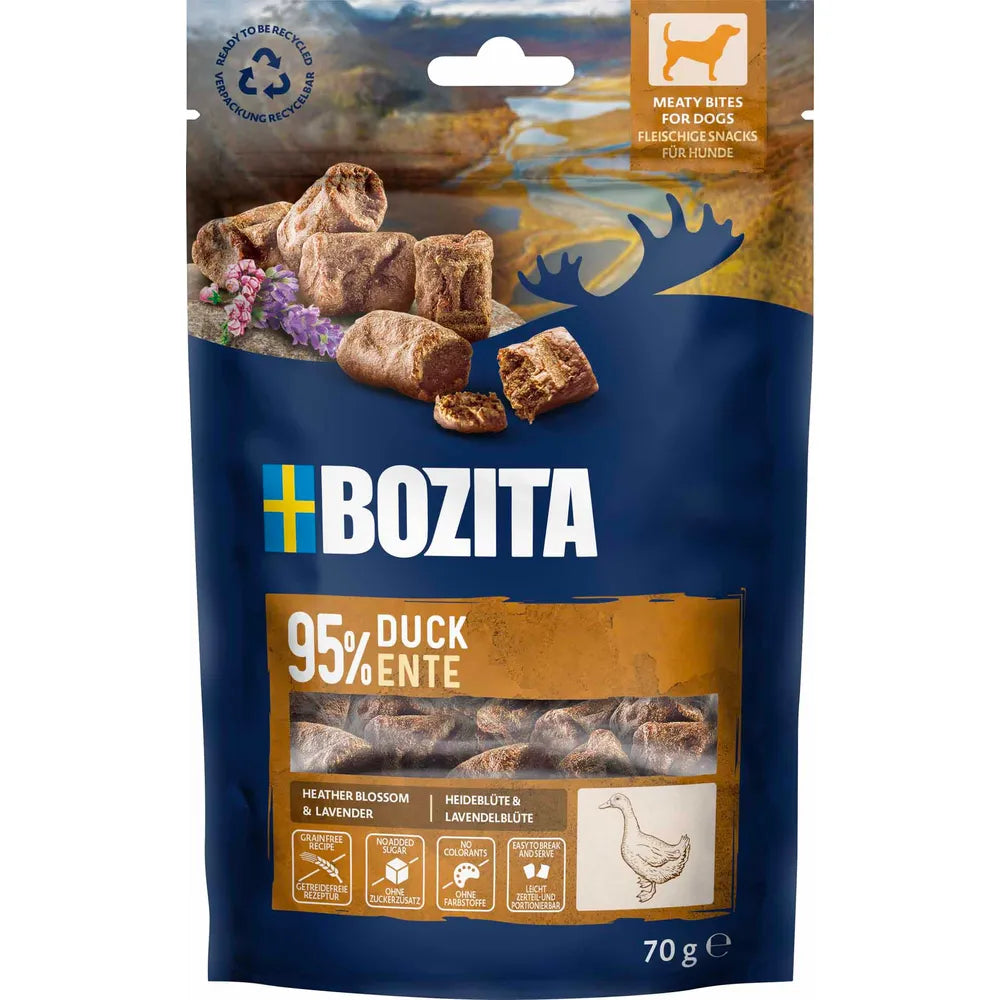 Bozita Meaty Bites med And 70 g – Svenske Kornfri Hundegodbidder