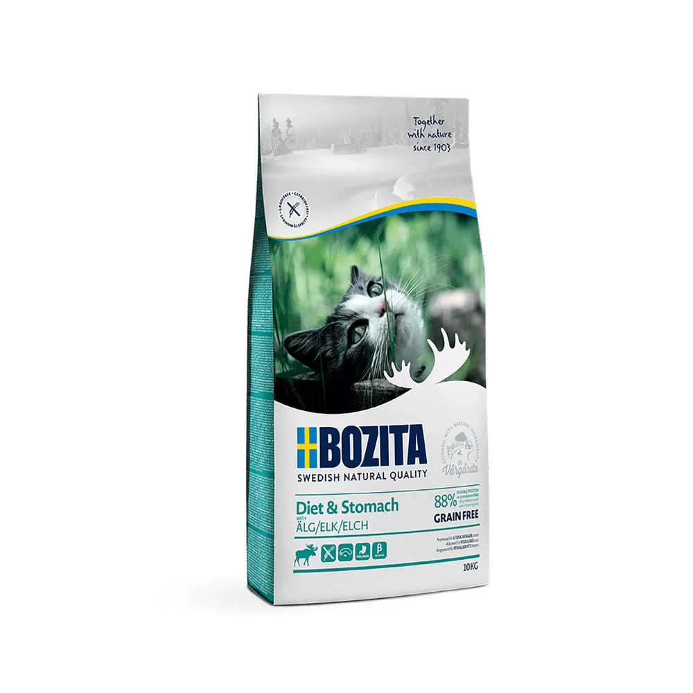 Bozita Diet & Stomach Kornfri Elg – Skånsomt fuldfoder til sarte kattemaver