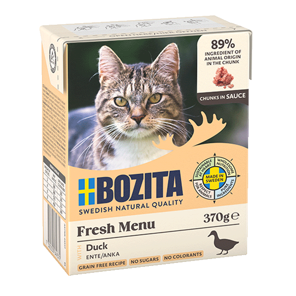 Bozita med and i sauce 370 g - Vådfoder til voksne katte