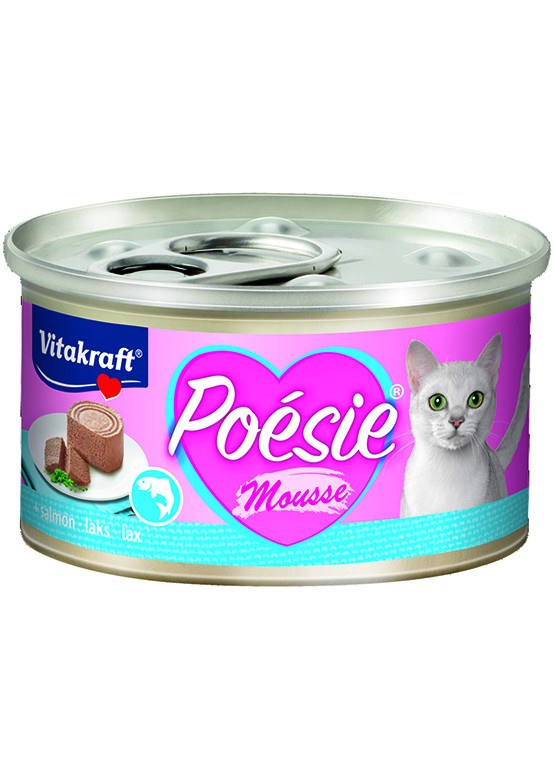 En dåse Vådfoder, Mousse til katte, Poésie fra vitakraft med en kat på.