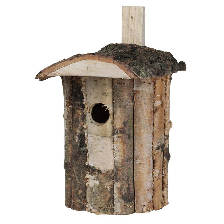En Care Bird Redekasse af naturtræ til småfugle, naturligt look, perfekt til at hænge i naturlige omgivelser.