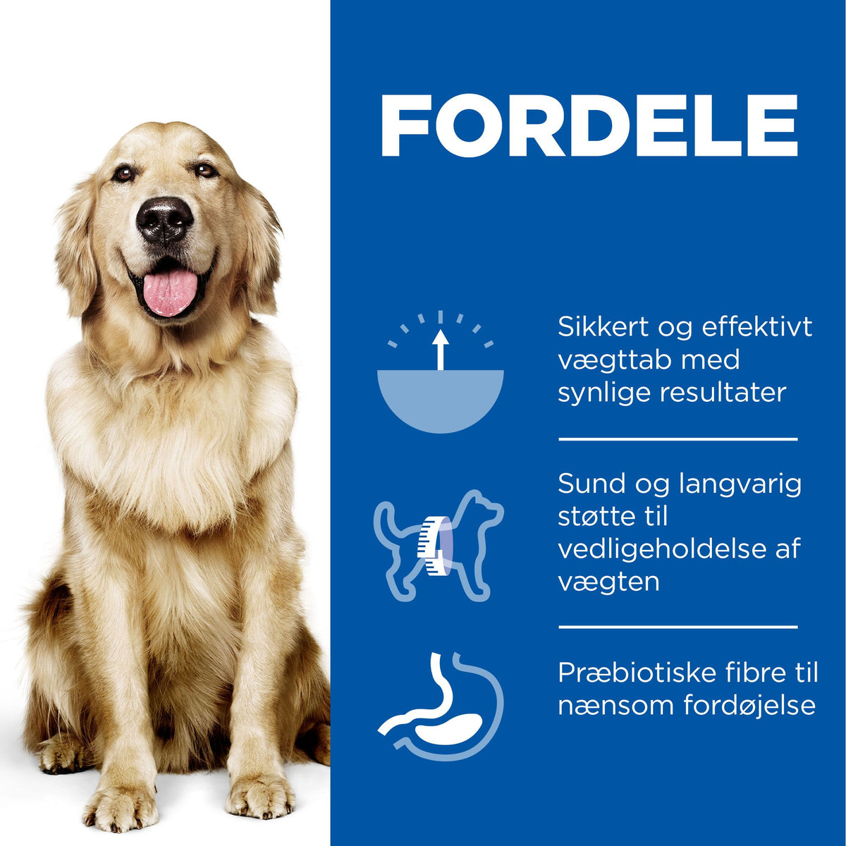 Hills Science Plan - hundefoder til hunde med gigt. Perfect Weight Hills Perfekt vægt tørfoder til voksne store hunde m/ kylling.