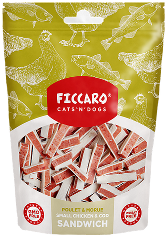 Hundegodbidder fra FICCARO, små bløde kyllinge & torsk sandwich