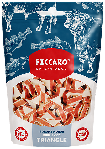 Hundegodbidder fra FICCARO, bløde trekanter med okse & torsk