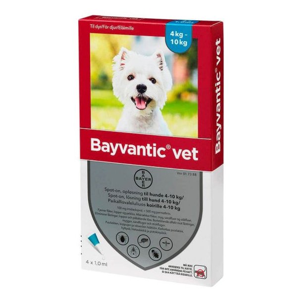 Bayvantic Vet - til forebyggelse og behandling af flåt- og loppe-angreb til hunde.